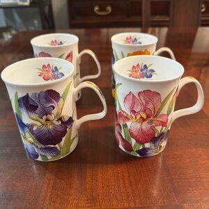 Roy Kirkham Fine Bone China Iris Coffee Tea Mugs Cup Set of 4